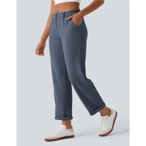 Halara Mid Rise Zipper Pocket Waffle Casual Pants Sz Large Womens Blue
